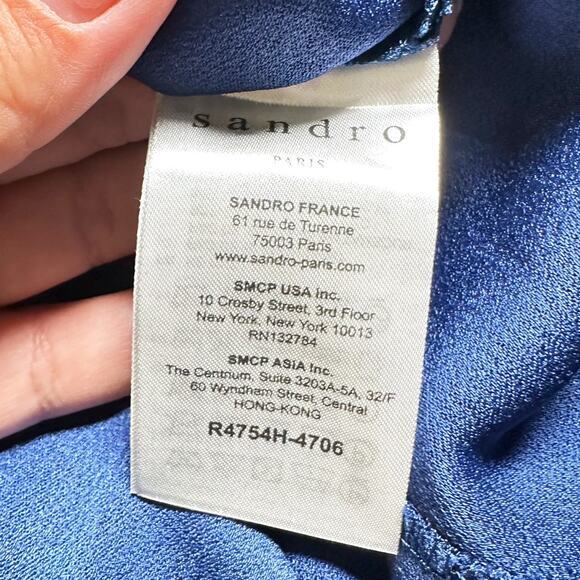 Sandro Paris Yoko Fluted Crepe Mini Dress Blue Women 3 Large - Picture 6 of 10